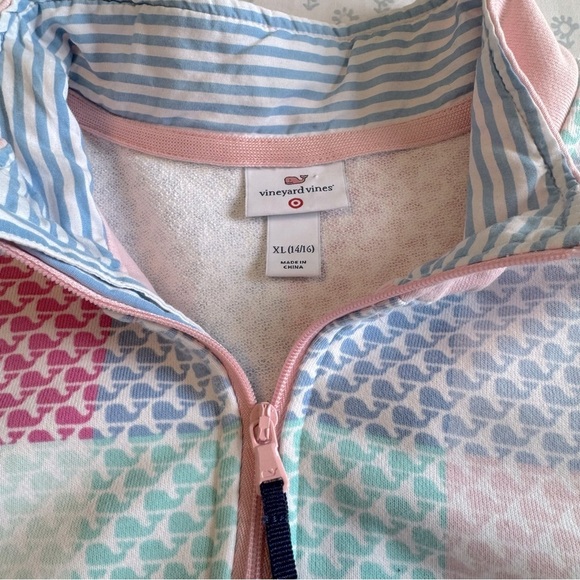 Vineyard Vines Pink Quarter-Zip Sweater with Patchwork Shoulders Size X Large - Picture 5 of 6